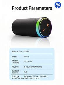 HP 無線喇叭，Speaker OS 灰色，RGB 燈光，藍牙 V6.0，TWS 高音質小喇叭，戶外防水便攜超低音重低音喇叭，適合露營、健行、騎單車使用 - 查看 10