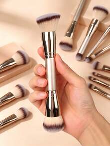 2-In-1 Dual-Ended Foundation And Powder Brush, Premium Soft Synthetic Bristles, Suitable For Seamless Application Of Liquid, Cream And Powder Products, Professional Makeup Tool, Create Perfect Contouring And Base Makeup - Multicolor - View 4