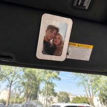 Vertical Car Sun Visor Leather Photo Frame Clip (Suitable For Paper), Sun Visor Clip, Personalized DIY Photo, Car Decor, Car Photo, Couple Gift, Wallet Photo Clip, Family Pet Memorial Photo Frame, Clip-On Style - White [suitable for  Photo Paper Without Cutting] - View 3