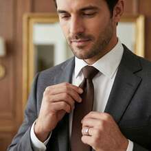 Set Of 3 Light Gray Ties For Groomsmen, Weddings, And Events - Óxido marrón - Ver 7