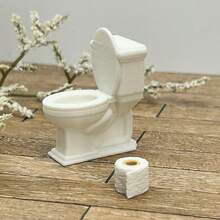 1pc Toilet Model + 1pc Toilet Paper Roll Model, Realistic Plastic Model Decor, Perfect For Decorating Your Model House Bathroom - 1 Toilet + 1 Roll Of Toilet Paper - View 11
