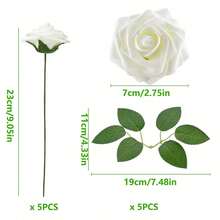 50/25/5pcs White Artificial Rose Flowers With Stems And 6 Leaves, Realistic Fake Roses, DIY Wedding Bouquet, Bridal Gift, Tabletop And Home Decor, Elegant Floral Arrangement, No Vase Needed - White - View 14