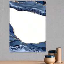 Póster de lienzo plano 2D, 1 pieza sin marco, decoración de pintura en lienzo con textura de mármol abstracto, borde dorado y fondo azul oscuro, adecuado para decoración de Acción de Gracias, Halloween, temporada de bodas, arte de pared en lienzo sin marco, decoración para sala, dormitorio, oficina - Enmarcado - Ver 3