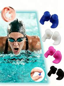 1 Pair/4 Pairs Reusable Silicone Earplugs, Soft, Waterproof, Comfortable, Suitable For Swimming - Multicolor - View 1