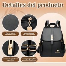 Mochila Mujer Gran Capacidad Impermeable Escolar - Negro - Ver 2