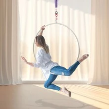 Premium Complete Aerial Hoop Set With Full Accessories, 37.4 In Diameter Hoop & 0.98 In Stainless Steel Tube, Easy Grip And Excellent Balance, Professional Gear For Aerial Yoga, Dance, Acrobatics And Gymnastics Training - Silver - View 3