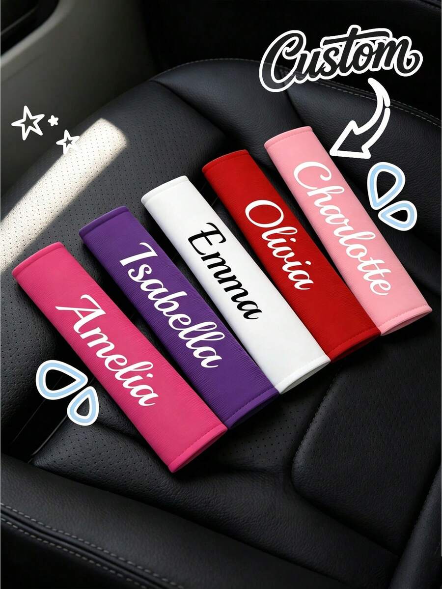1pc Personalized Embroidered Car Seat Belt Cover, Customized Name Car Seat Belt Sleeve, Embroidered Shoulder Strap Car Interior Decor, Suitable For Decorating Your Beloved Car, Street Casual Fashion, Autumn Decoration, Personalized Gift, Birthday Gift - Multicolor - View 1