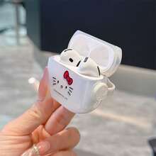 Sanrio Hello Kitty Classic Bow & Face AirPods Case Cute Transparent Shockproof Shell With Rotating Bracket Compatible With AirPods 1/2/3/4 And Pro/Pro 2 Nd Generation Suitable For New AirPods Pro 3 Stocking Stuffers The Girlfriend. - Sil - View 3