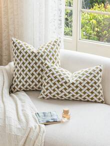 1pc Bohemian Style Pillowcase, Geometric Pattern Throw Pillow Cover For Living Room Sofa Bedroom Decor - Yellow - View 5