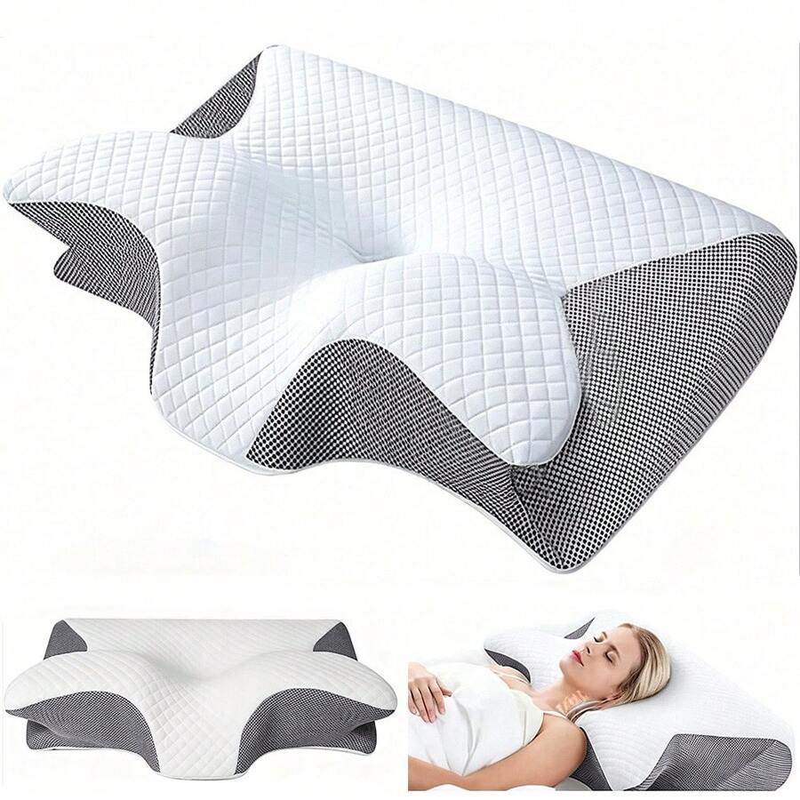 Bantal Leher Servikal untuk Meredakan Ketidaknyamanan Leher & Meningkatkan Kenyamanan Tidur, Bantal Servikal Busa Memori, Bantal Servikal yang Dapat Diatur untuk Tidur Nyaman, Bantal Kontur Busa Memori, Bantal Tidur untuk Posisi Tidur Miring, Telentang, dan Tengkurap, Untuk Posisi Tidur Miring, Telentang, dan Tengkurap