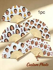 1 pieza Abanico de boda personalizado con foto y nombre LOGO, abanico clásico DIY, ornamental de alta calidad, personalizado, elegante, exquisito - Multicolor - Ver 2