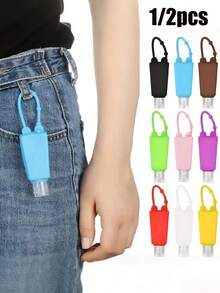 1/2pcs Portable Hand Sanitizer Bottle, Travel Size Hand Sanitizer Bottle Holder With Colorful Silicone Sleeve And Keychain, Leak-Proof, Compact Design, Suitable For Office, Travel And School - Multicolor - View 1