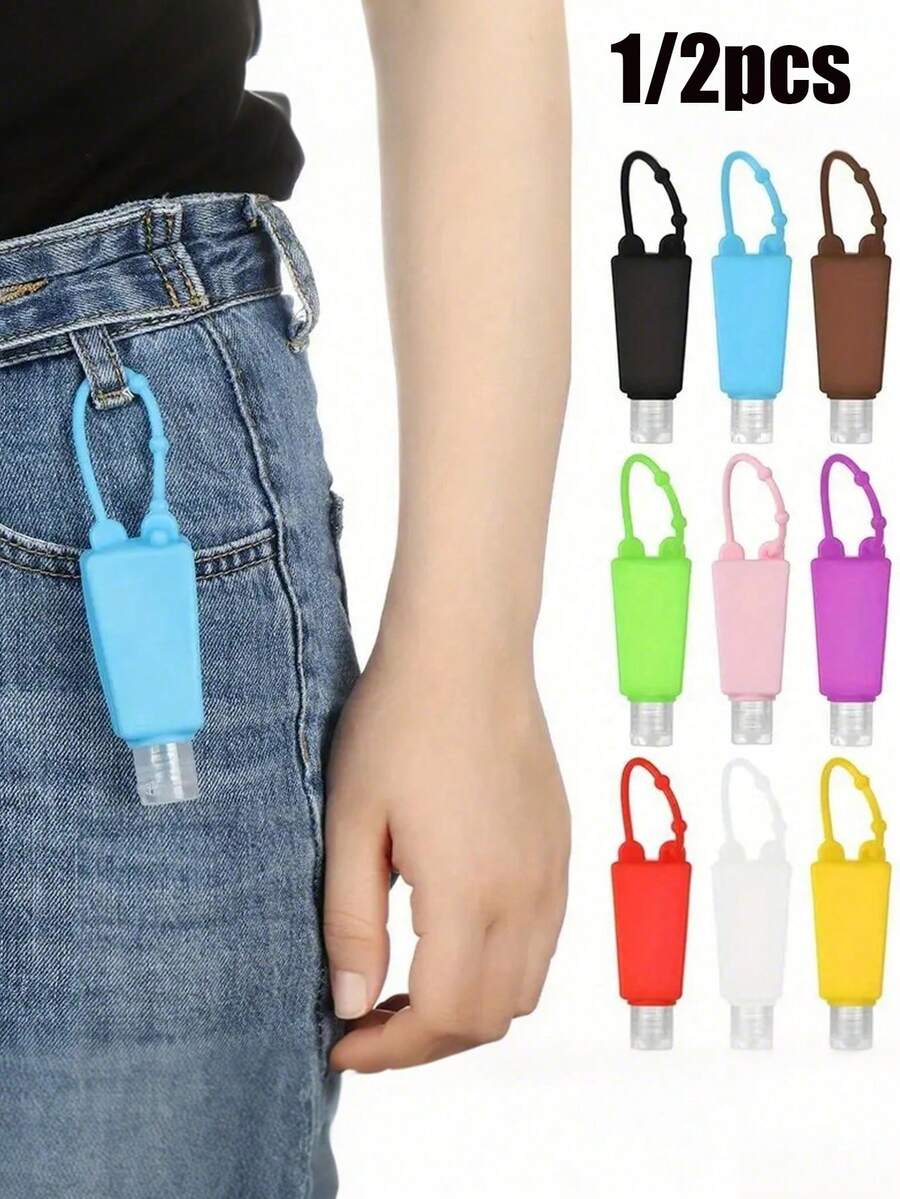1/2pcs Portable Hand Sanitizer Bottle, Travel Size Hand Sanitizer Bottle Holder With Colorful Silicone Sleeve And Keychain, Leak-Proof, Compact Design, Suitable For Office, Travel And School - Multicolor - View 1