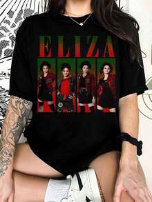 Vintage Eliza Tour T-Shirt, T-Shirt For Zombies Movie Fans, Retro Style T-Shirt, Eliza Zombies Character T-Shirt, Green And Red Graphic T-Shirt - 黑色 - 查看 1