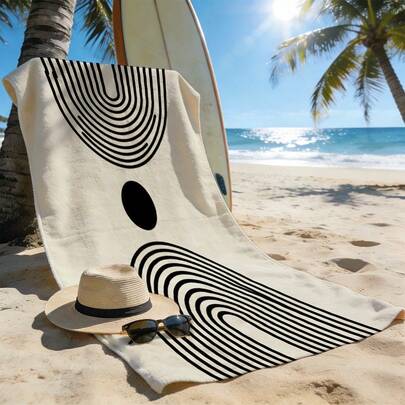 1pc Double Ring Round Black & White Digital High-Definition Printed Beach Towel, Quick-Drying, Microfiber, Lightweight, Ideal Choice For Men & Women - Perfect For Beach, Travel, Camping And Vacation | Must-Have Gift, Beach Blanket, Vacation Essential | Tropical Beach Theme | Durable Fabric. Spring Summer, Ideal Birthday Gift