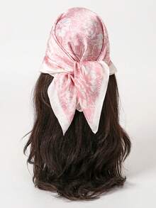 1pc Floral Print Casual Polyester Scarf, Suitable For All Seasons - Pink - View 1