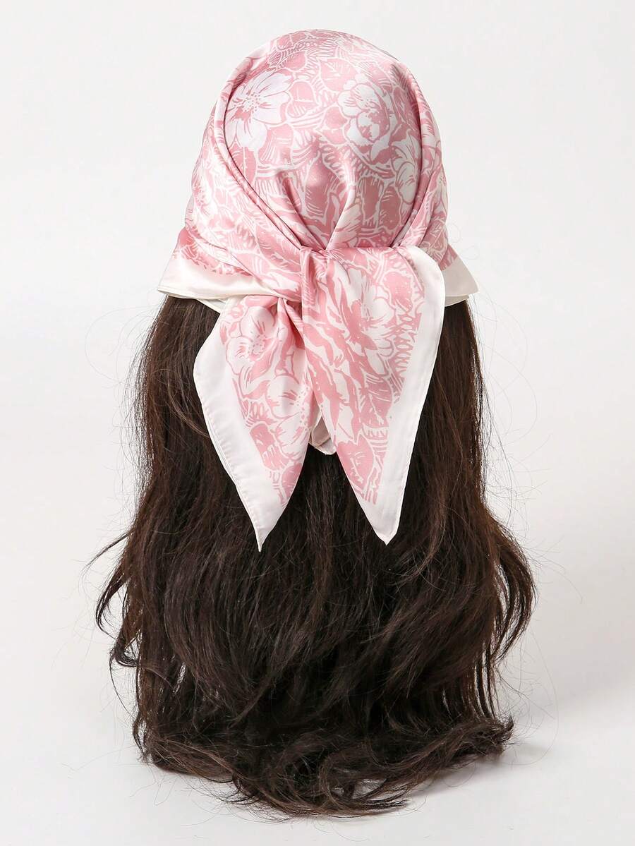 1pc Floral Print Casual Polyester Scarf, Suitable For All Seasons - Pink - View 1