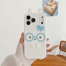 Kawaii 3D Pink Glasses Rabbit Soft Silicone Phone Case For 17 16 Plus 15 14 13 12 Pro Max Japanese Anime Shockproof Cover Shock-Proof Skin-Friendly Material - White - View 7