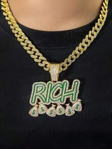 Unisex Hip Hop Cuban Chain Fashion Rhinestone English RICH Dollar Sign Pendant Necklace, Best Gift For Friends And Family - Multicolor 4 - View 4