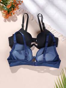 2pcs/Set Teen Girls Open Front Bra, Thick Padded Support, Comfortable And Stylish Back Design, Suitable For 13-16 Years Old Girls - Multicolor - View 4