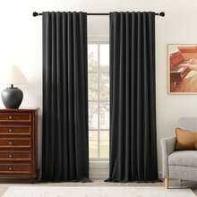1pc And 2pcs Blackout Curtains/Faux Linen Texture 100% Full Blackout Curtains/Rod Pocket Curtains/Back Tab Curtains/Clip-On Curtains/Light Blocking Room Darkening Curtains/Grey Back Curtains/Multiple Colors And Sizes Available/Bedroom Curtains/Homestay Curtains/Curtain Decor/Black Curtains - Black - View 18