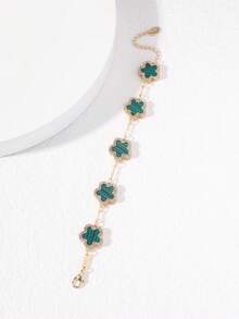 Single Five-Leaf Clover Multicolor Rhinestone Inlaid Fashionable Elegant Premium Women's Bracelet (No Packaging Box) - Green Stripes - View 2