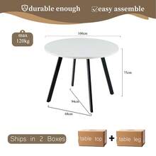TOKPIEDI Modern White Marble Round Dining Table & 4 Linen Fabric Dining Chairs-4 Seater Set - Grey - View 3
