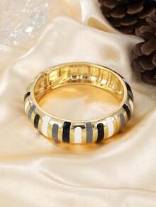 1PC Vintage Opulent FreeForm Zinc Alloy Gold-Plated Enamel Multi-ColorWide Flat Chunky Statement Cuff BraceletNew Year Christmas Dairy Party Clubwear - Bracelet - View 6