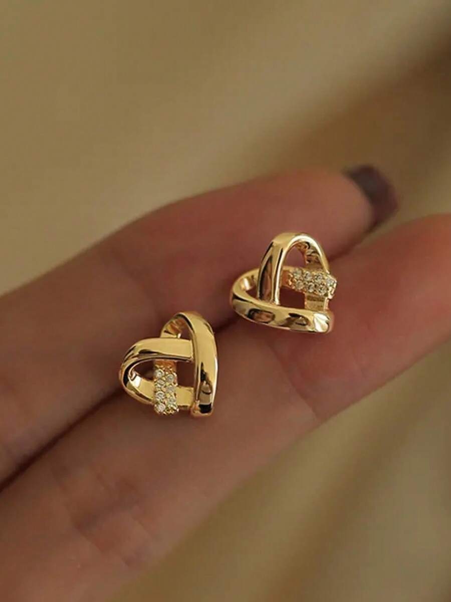 Gold And Silver Heart Intertwined Earrings, Simple Multi-Heart Woven Earrings, Daily Essential