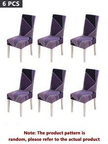 2/4/6pcs Printed Stretch Chair Covers, Living Room Dining Table Chair Protector, Home Decor Seat Covers - Purple - View 4