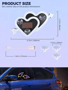 2026 New Solar Powered LED Ambient Light Car Decoration, Heart-Shaped Neon Window Decorative Light, With Automatic Sensor Design, 5 Lighting Modes, Romantic Car Interior Decoration, Suitable For Couples And Female Drivers, Perfect Gift For Female Friends, Mother's Day And Wedding Season - Multicolor - View 4