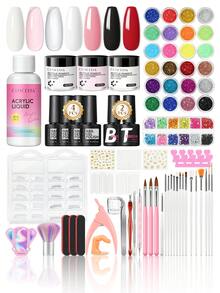 coscelia Beginner Acrylic Nail Set, All-In-One Gel Nail Polish And Glitter Acrylic Powder Set, Includes Acrylic Liquid, White Transparent Powder, Pink Powder, For Nail Extension, Professional Nail Art Tools, Women's Gift - Multicolor - View 1