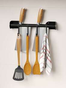 1pc Wall-Mounted Kitchen Rack - Smooth Sliding Hooks, Ample Storage Space, Convenient Paper Towel Holder, Modern Multi-Functional Hanging Bar - Metal Construction, Perfect For Modern Home Decor - Kitchen Hook Rack - View 2