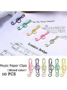 Music Paper Clips 6 Colors, Metal Paper Clips Musical Notes Clips Music Office Accessories For Desk Bookmark Office Notebook - Multicolor - View 7