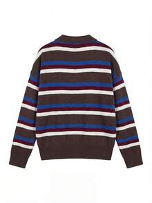 HH Women's Spring/Autumn Colorblock Striped Knit Pullover, French Collar Loose Long Sleeve Sweater, Vintage Fashion Top - Royal Blue - View 9