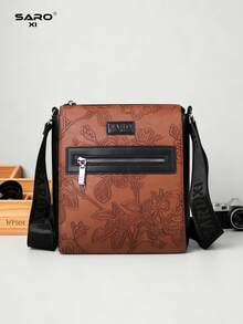 saroxi Men's Embossed Crossbody Bag With Side Pocket, Shoulder Bag, Small Pouch, Multi-Functional For Commuting And Casual Use, Minimalist Style, Black And Brown, Gift For Men, Boyfriend, And Fashionable - Multicolor - View 2