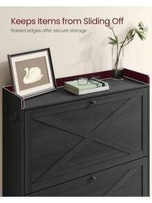 Shoe Storage Cabinet Organizer With 2 Flip Drawers, Freestanding Narrow Shoe Rack Cabinet Entryway, Farmhouse Style, Fits 14 To 16 Pairs, Smoky Black UHSC203BJ01S - Smoky Black - View 7