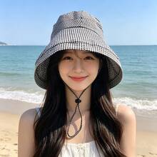 Women's Black And White Plaid Bucket Hat, Fashionable Spring Sun Hat, Lightweight Foldable And Portable, With Adjustable Chin Strap, Secure Fit, Suitable For Spring And Summer Outdoor Walks, Travel And Sporting Events. - Multicolor - View 6