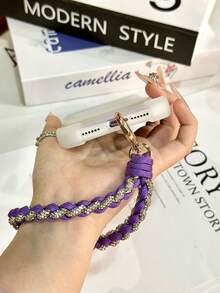 1pc Two-Tone Sparkling Rhinestone Braided Wrist Phone Lanyard/Personalized Bag Charm Pendant/Phone Case Charm - Multicolor - View 13