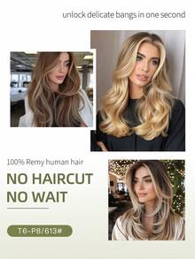 DNE HAIR 4件組夾式真人髮片，8個夾子隱形設計 T6-P8/613# 漸層胡桃棕至灰棕與漂染金髮色，12-18英吋，耐用防脫落，柔軟豐厚質感，適合全頭佩戴，日常穿戴、假期與季節使用 - S8/613 - 查看 7