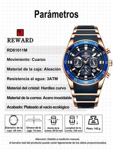 Reloj de cuarzo para hombre REWARD, estilo de moda empresarial, pantalla de calendario, manecillas luminosas, multifuncional, alta calidad, estilo de regalo, diseño clásico, correa de silicona - Oro rosa - Ver 4
