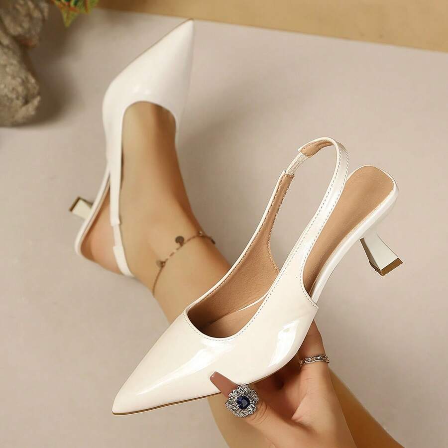 Zapatos de tacón de gatito minimalistas para mujeres, nuevo estilo primavera/verano, versátiles para oficina, transporte y citas, cómodos y sin fatiga - Blanco - Ver 1