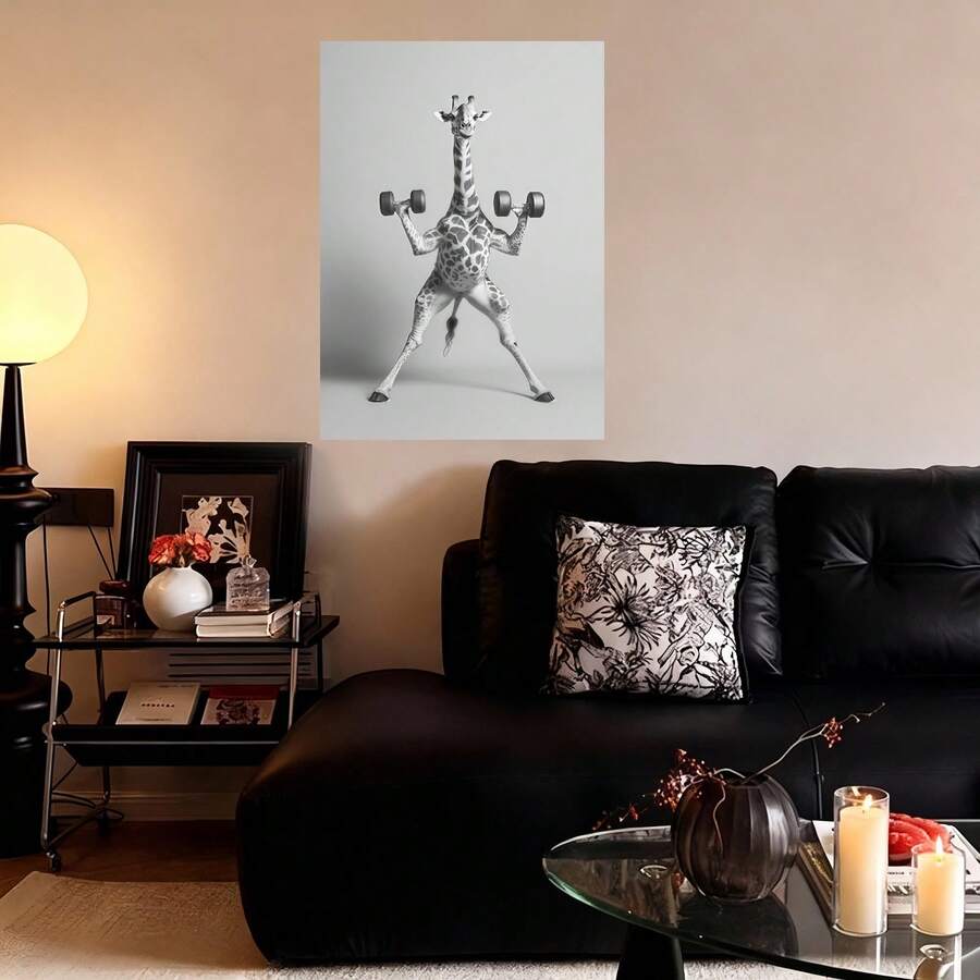 Framed 1 Inspirational Giraffe Weightlifting Canvas Printed Poster, Modern Wall Art Decoration Painting, Home, Bedroom, Living Room, Office, Home Decoration - Enmarcado - Ver 1