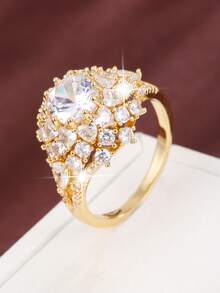 1pc Sunflower Shape Design Cubic Zirconia Inlaid Women's Ring - Multicolor - View 10
