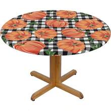 Mantel de tablero de ajedrez con borde elstico, mantel redondo para Accin de Gracias, lavable, reutilizable, para cocina, comedor, picnic, pequeo - Naranja - Ver 9