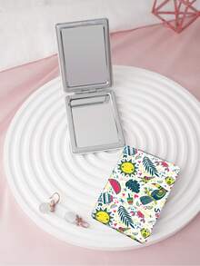 1PC Cartoon Graffiti Series Portable Vanity Mirror, Foldable Lightweight Ultra-Thin Convenient Hand Mirror, Durable PU Leather, Suitable For Multiple Scenes And All People, Rectangular Small Mirror, Pocket Mirror, Ocean Tropical Print Butterfly Pattern Design, Exquisite And Delicate, Foldable Structure, Durable And Reliable, Shockproof, Easy To Carry, Handheld Makeup Mirror, 180° Flip Cover, Multifunctional Mini Mirror - Multicolor - View 3