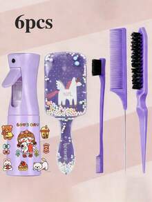 1/3/4/5/6/7pcs Hair Styling Tool Set, Hair Spray Bottle, Rat Tail Comb, Hairline Trimming Brush And Cute Stickers, Perfect Gift For Girls - Multicolor - View 16