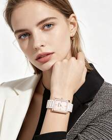 Anne Klein Women's Watch Square Case Ceramic Bracelet Watch AK Watches For Ladies Bracelet Watch,Light Pink - Pink - View 1