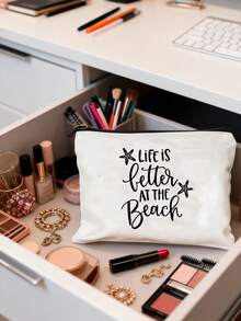 White Polka Dot "Beach Life" Shell Print Canvas Beach Tote Bag, Comes With White Small Pouch And Transparent Storage Bag, Large Capacity Foldable, Can Be Used As Shopping Bag, Travel Bag, Commuter Bag, Tablet Bag, Ideal For Beach Travel, Pool Party, Shopping And Daily Use, Durable Woven Material, Suitable For Beach, Pool, Shopping, Daily, Women, Travelers, Great Gift For Vacation And Graduation Season - Multicolor - View 8