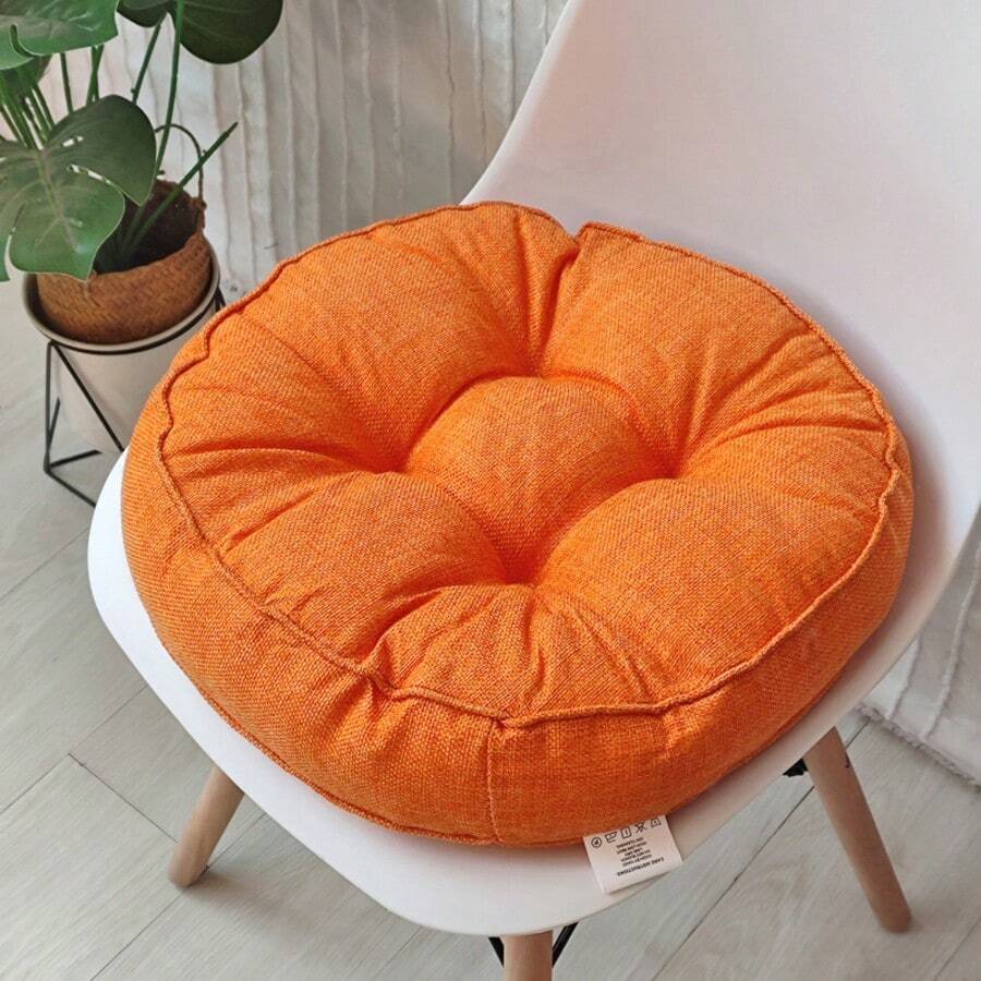 1pc Solid Color New Thickened Breathable Comfortable Round 3D Cushion Home Decor Pad Premium Pet Mat - Orange - View 1